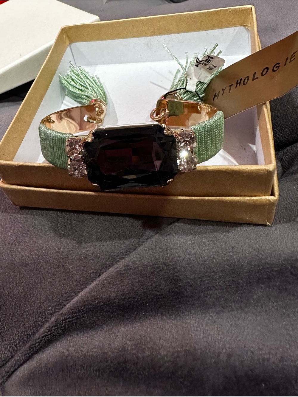 MYTHOLOGIE Mint Green Bracelet with Dark Center Stone and Crystal Accents